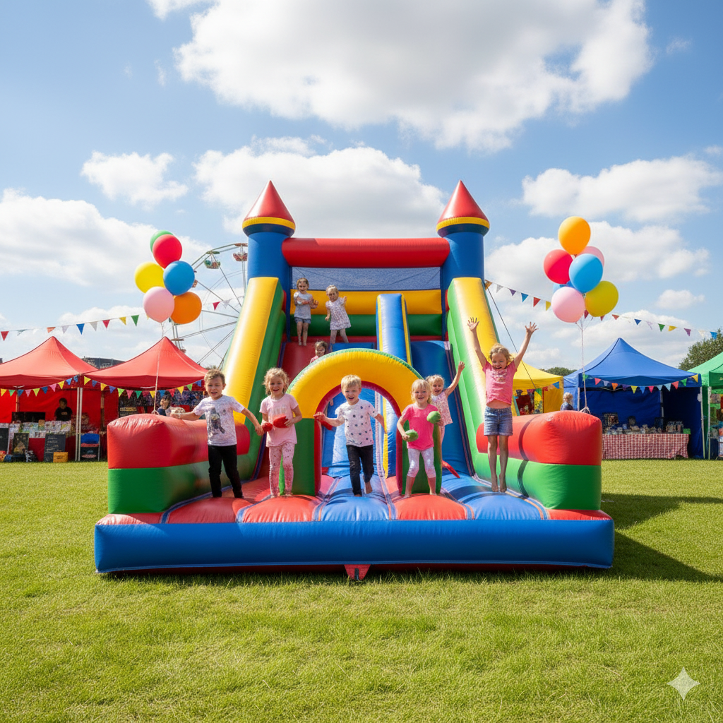Kinder springen in Hüpfburg